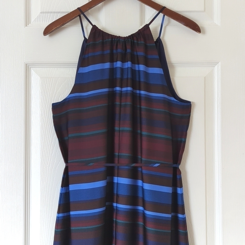 Banana Republic Striped Sleeveless Halter Flounce Hem A-Line Midi Dress Maroon S - Picture 13 of 15